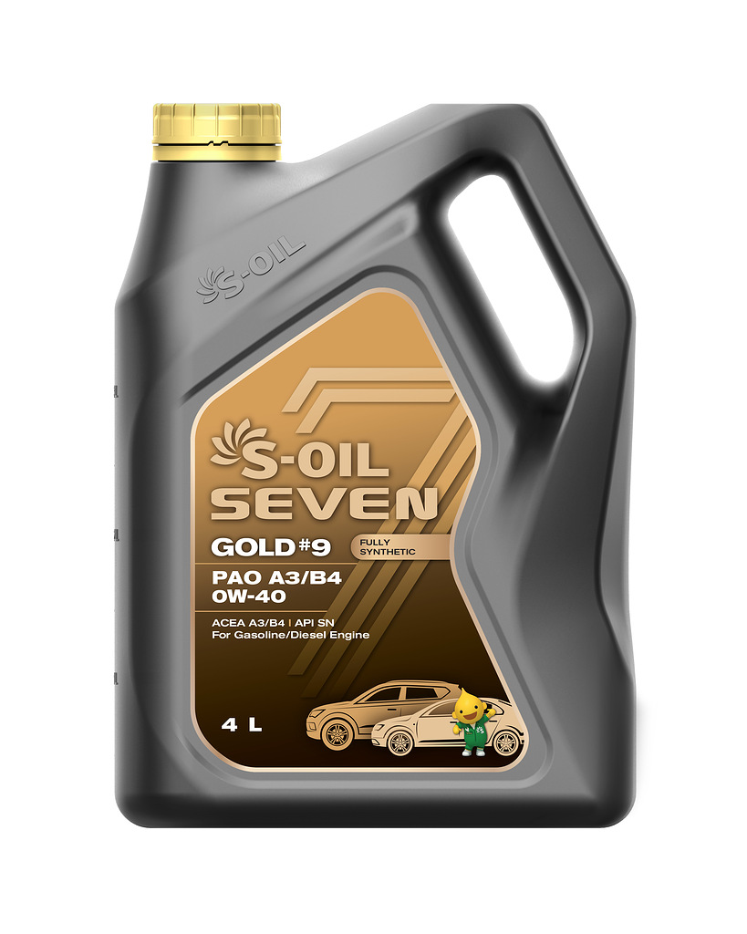 Масло Моторное S-OIL 7 GOLD #9 PAO A3/B4 0W40 (4л), синтетика (1/4)
